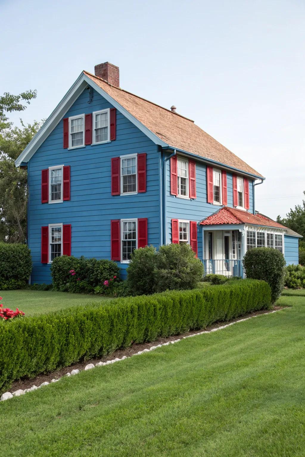 Contrasting panels enhance allure and character to blue dwellings.