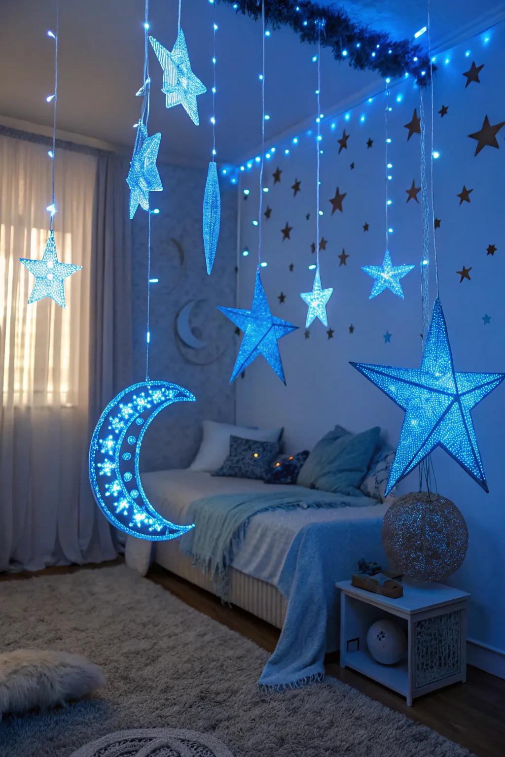 Celestial azure decor adding a mystical ambiance to the gathering.