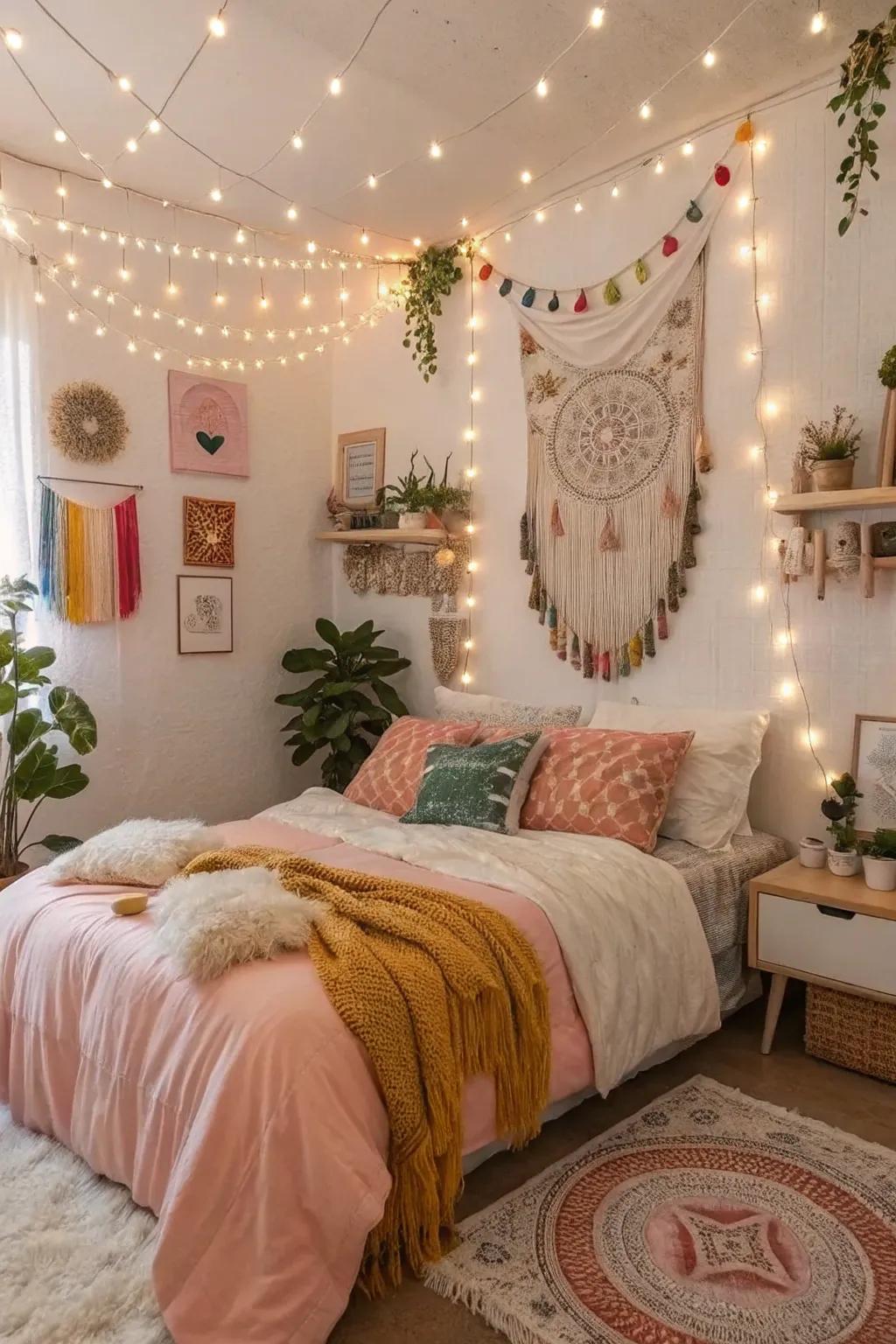 Whimsical components contribute a magical touch to boho bedrooms.
