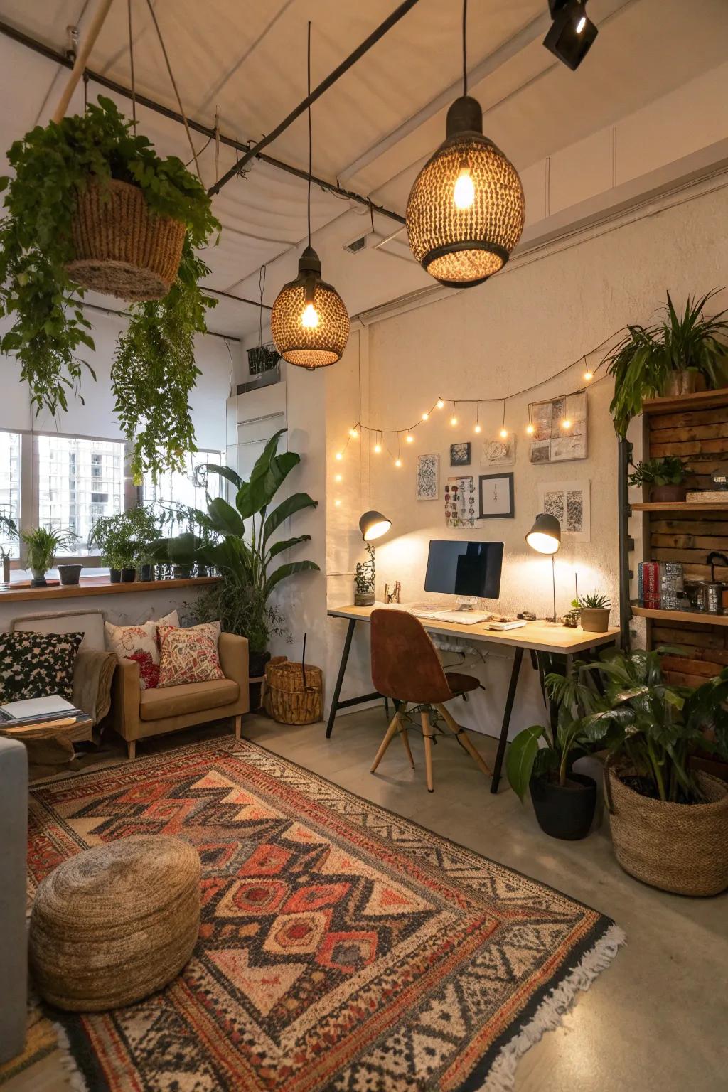 Pendant lights provide functional lighting and an artistic touch.