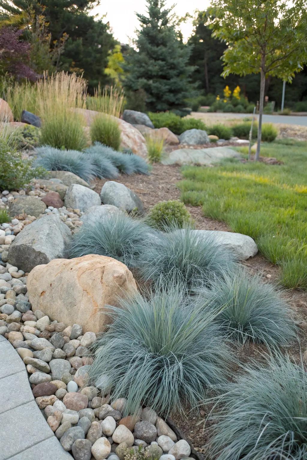 Azure Tuft softens the edges of a rock setting beautifully.