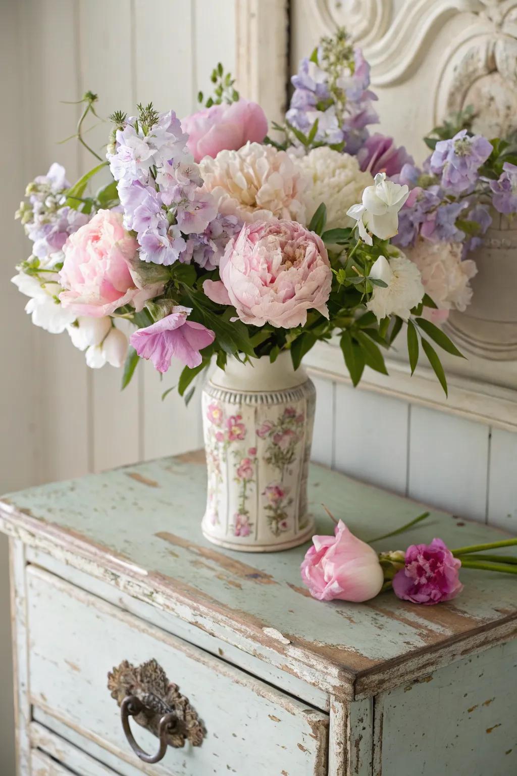 Pale bouquets infuse a gentle, soothing charm.