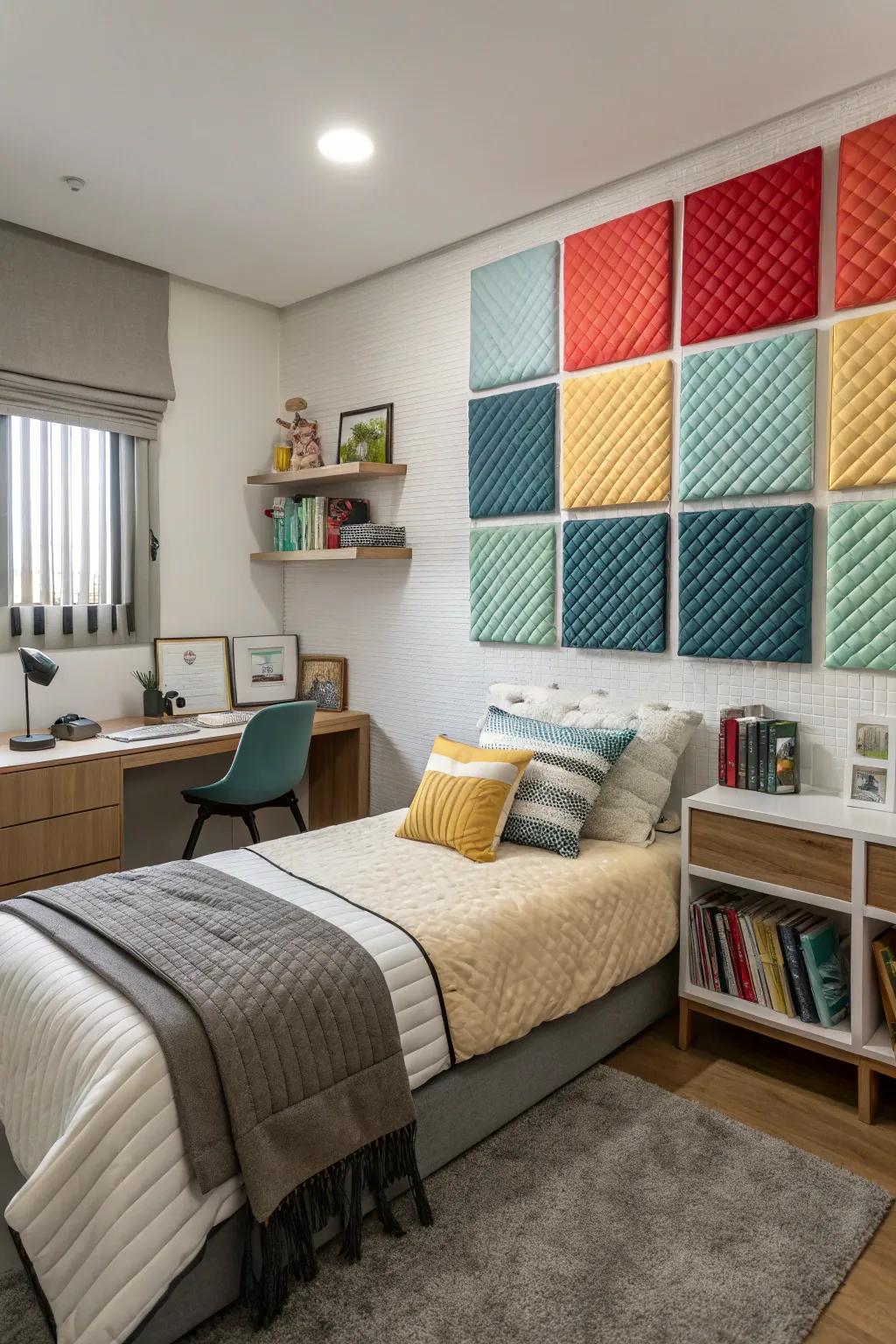 Acoustic panels improve sound in a gaming room.
