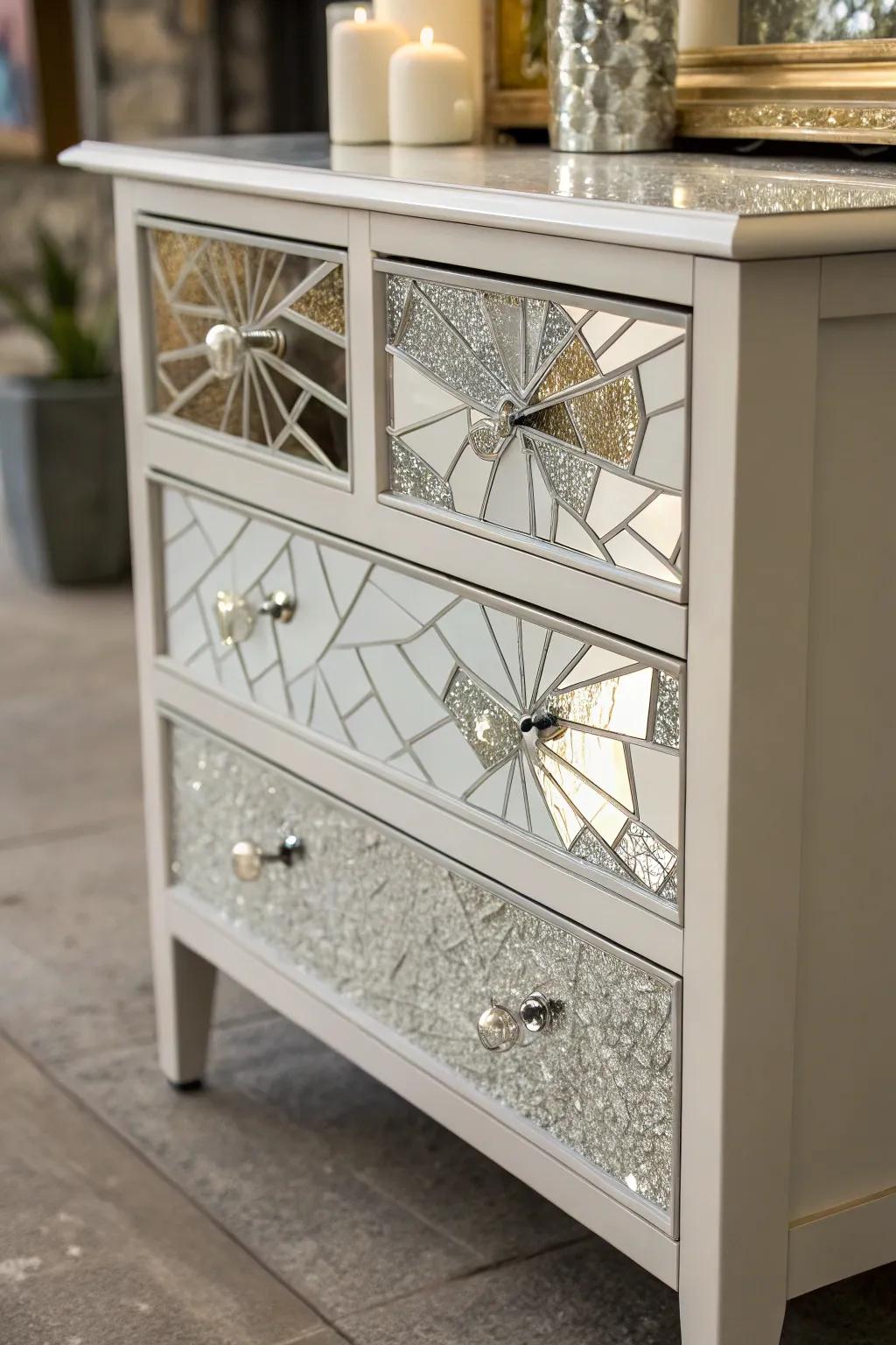Mirrored furnishing highlights introduce shimmer and style.