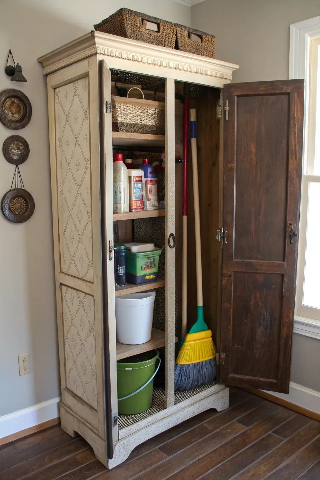 Give old furniture new life by converting it into useful closet storage.