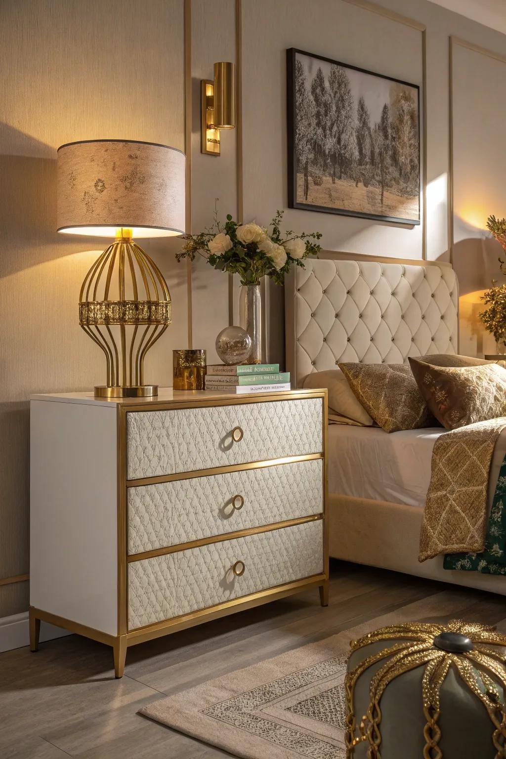 Furniture with gold edges includes a subtle touch of luxury.