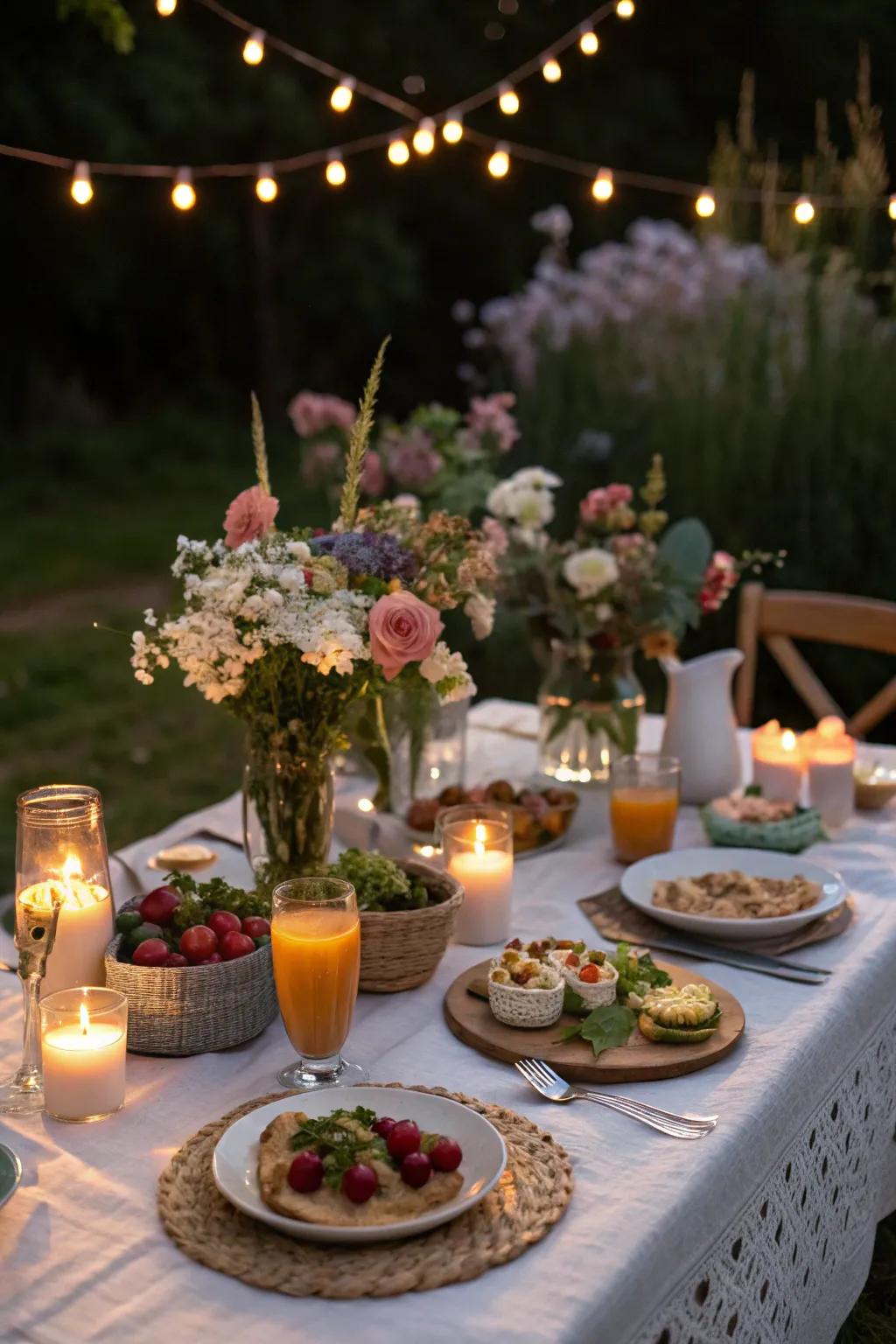 Atmosphere lighting creates an intimate and cozy brunch setting.