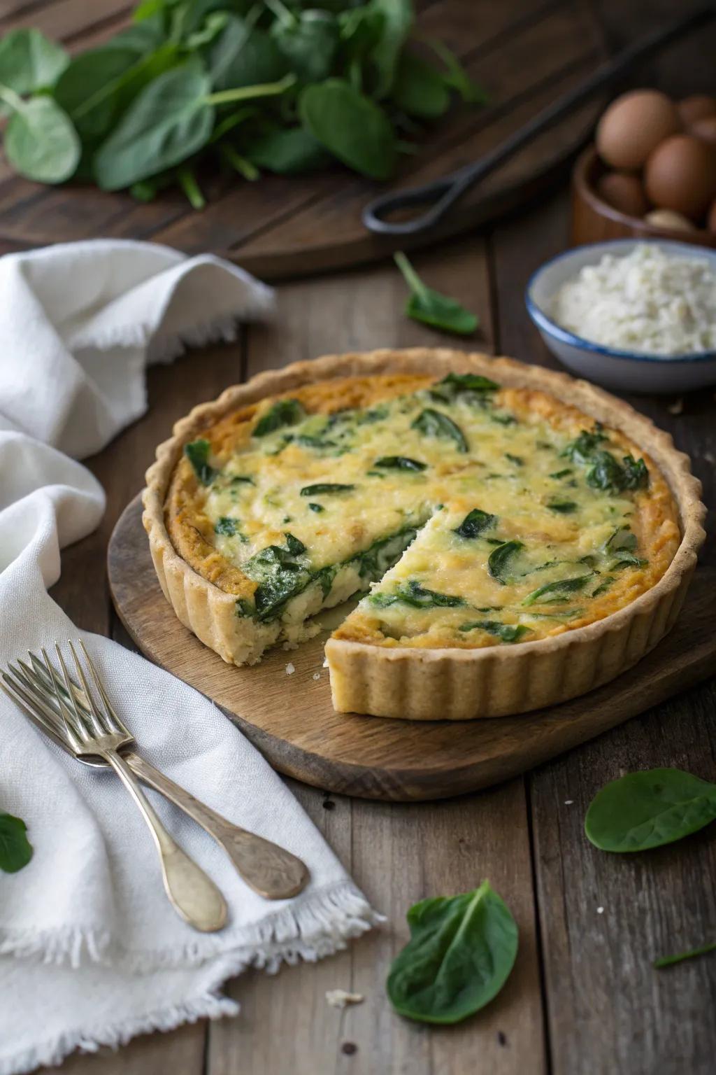 A savory quiche, a versatile and delicious meal option.