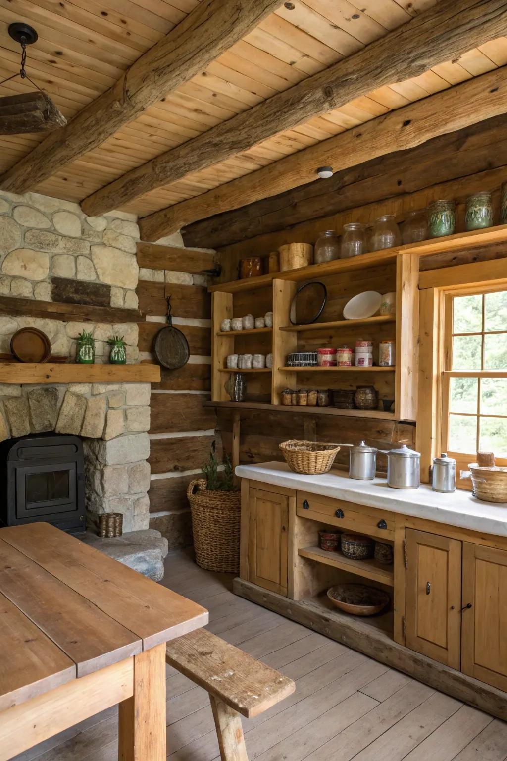 Country kitchens are the core of cabin living.