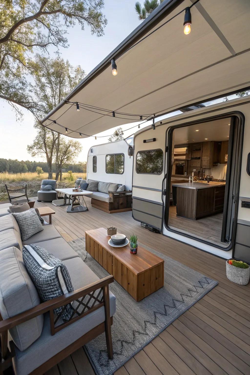 On your deck, take advantage of the adaptability of modular furniture.