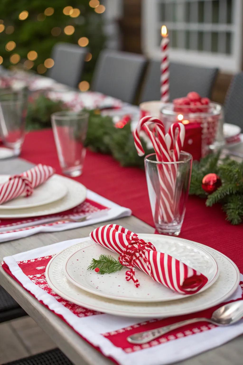 Thrill your invitees by using peppermint stick themed table arrangements.