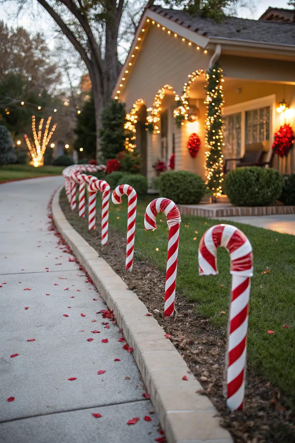 Sweets stick edges introduce a festive sentiment to walkways.