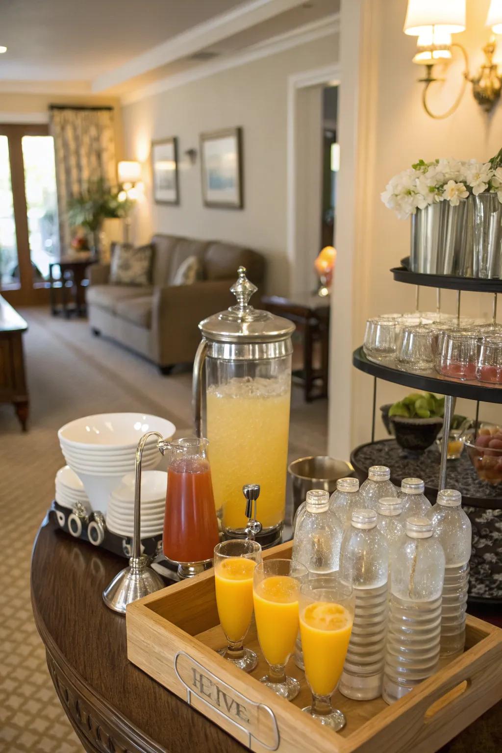 A devoted beverage location maintains the major arrangement prepared.