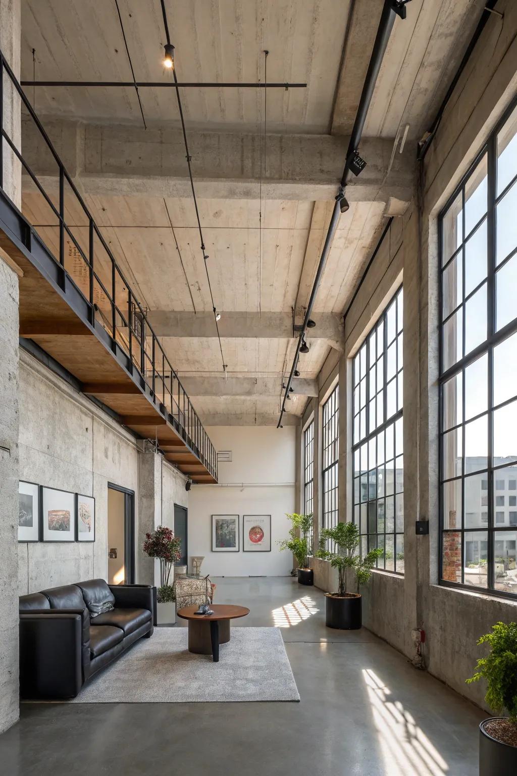 Exposed ceiling panels for an industrial flair.
