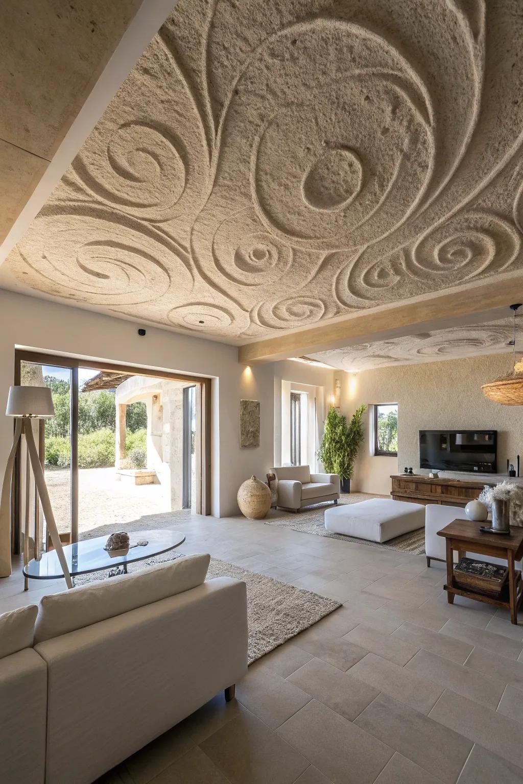 Create a bold statement with the dynamic granular swirl design.