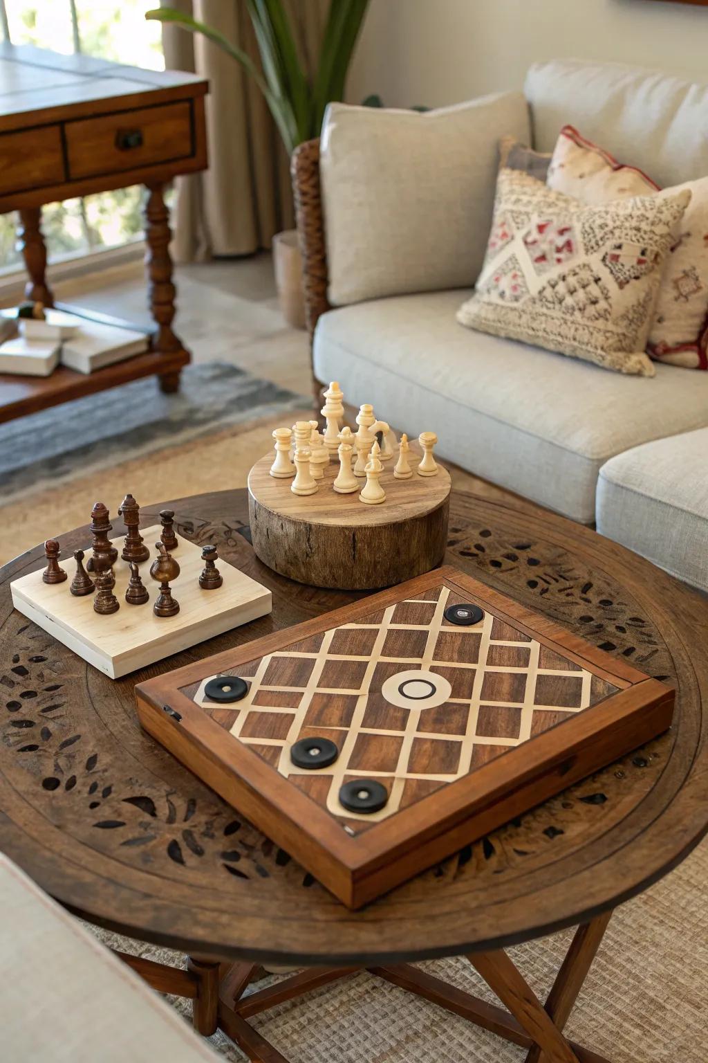 Interactive games function as both decor and entertainment.