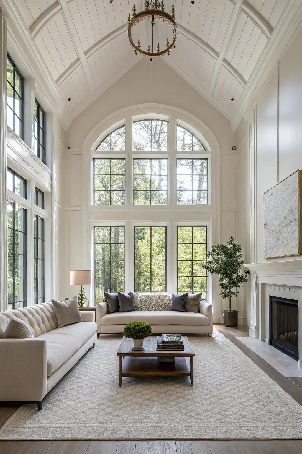 Low-profile couches add a sleek and expansive feel.