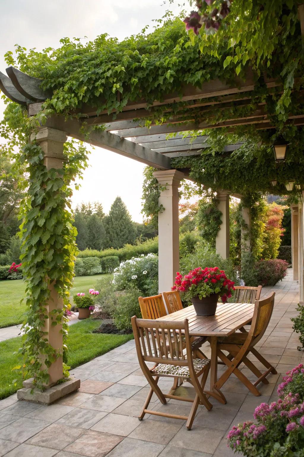 A garden climb can elevate your patio's garden appeal.