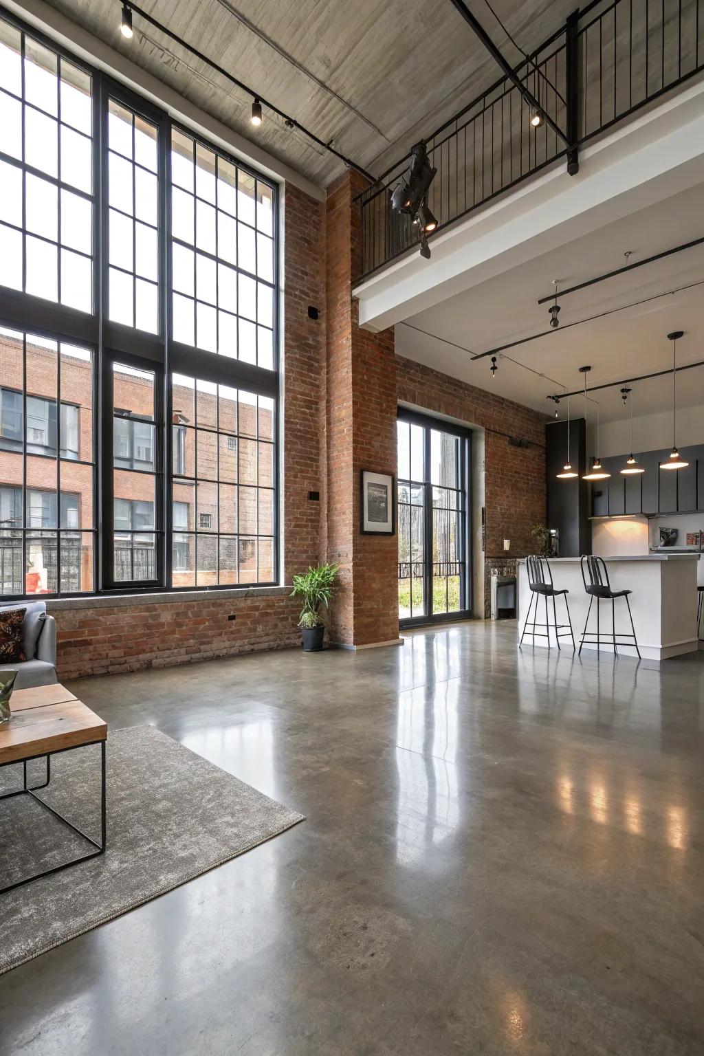 Refined concrete provides an industrial chic aesthetic.
