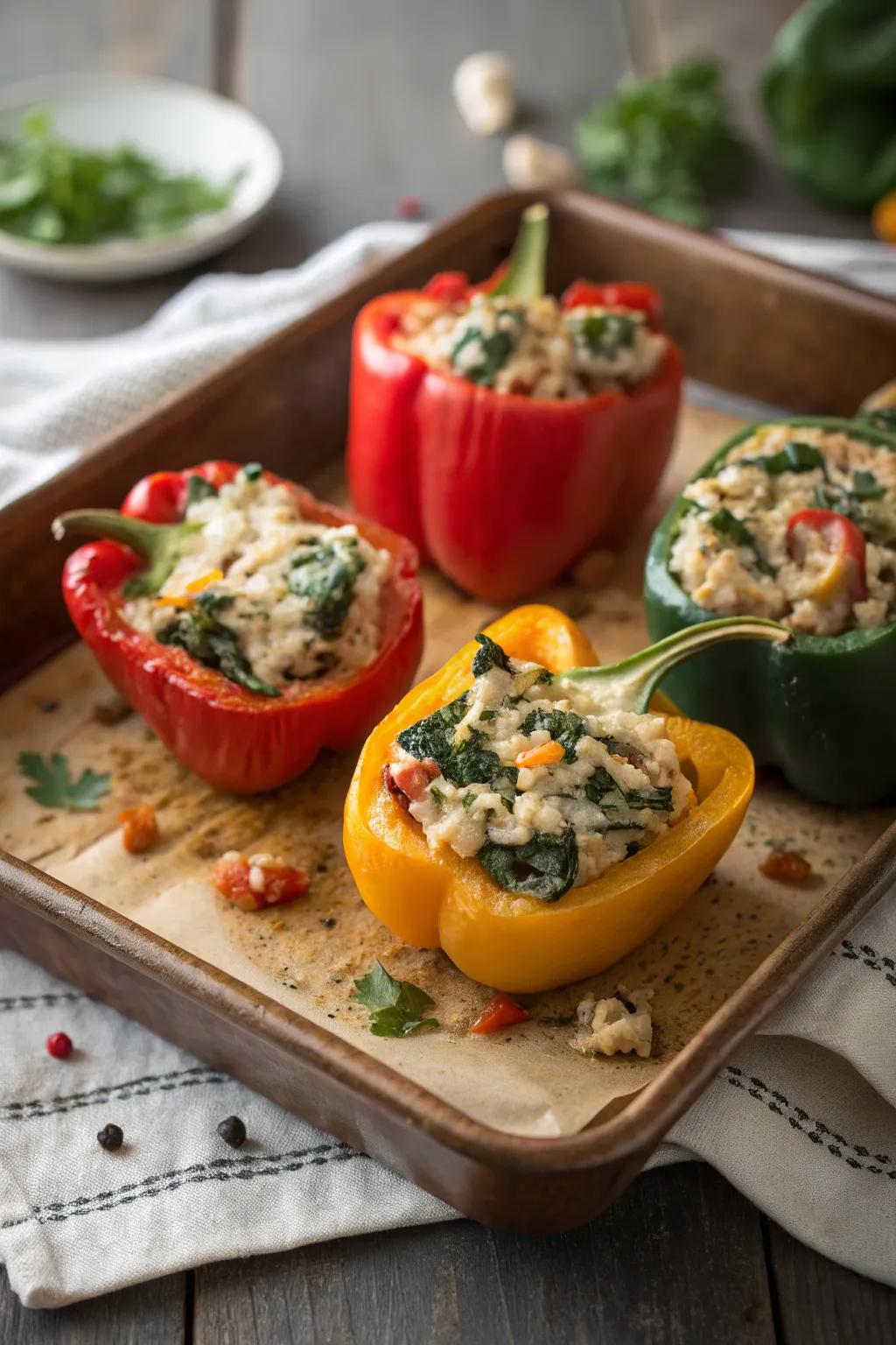 Chicken and Spinach Filled Capsicums, a vibrant and gratifying repast.