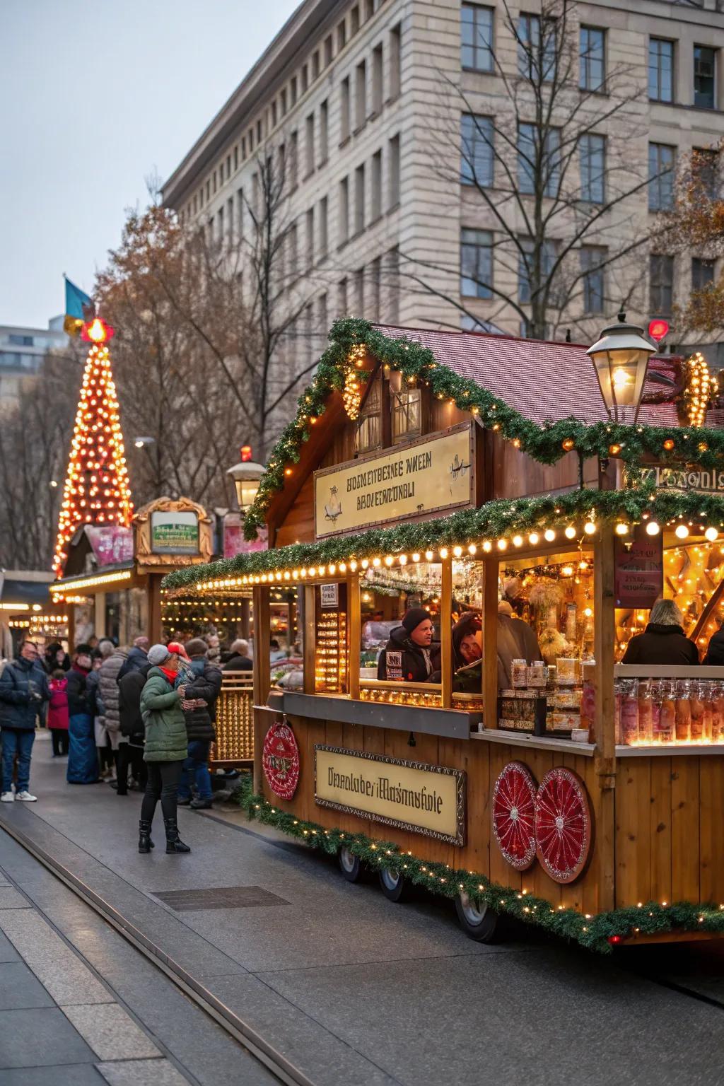 German Holiday Fair float featuring traditional stalls and crafts.