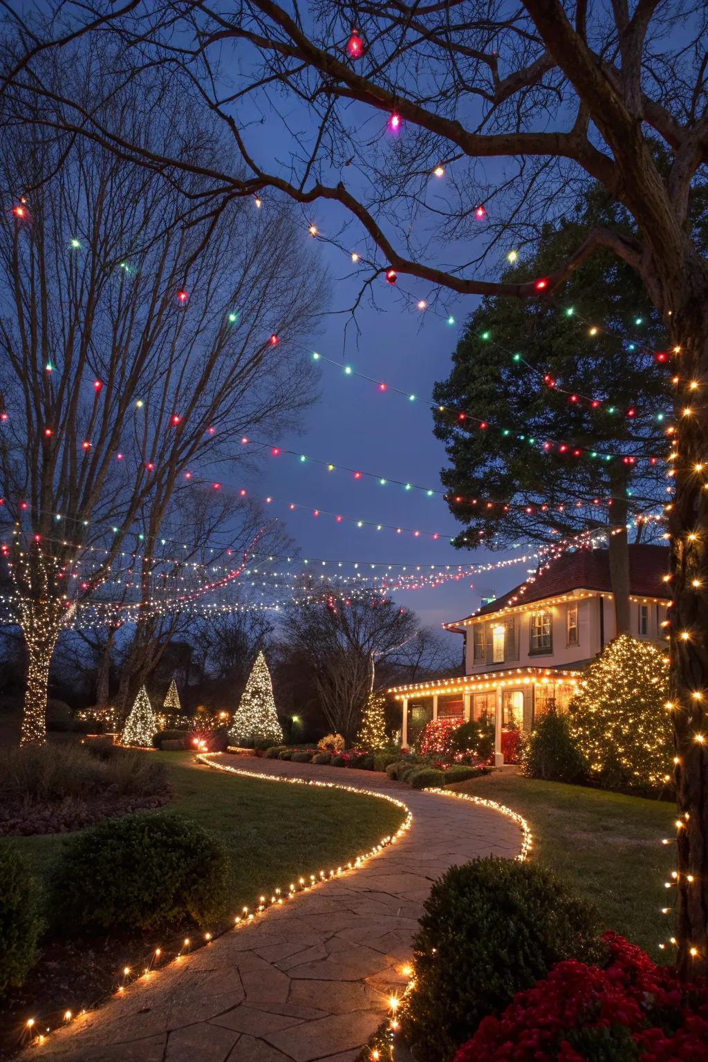 A dazzling external light exposition disseminating holiday cheer.