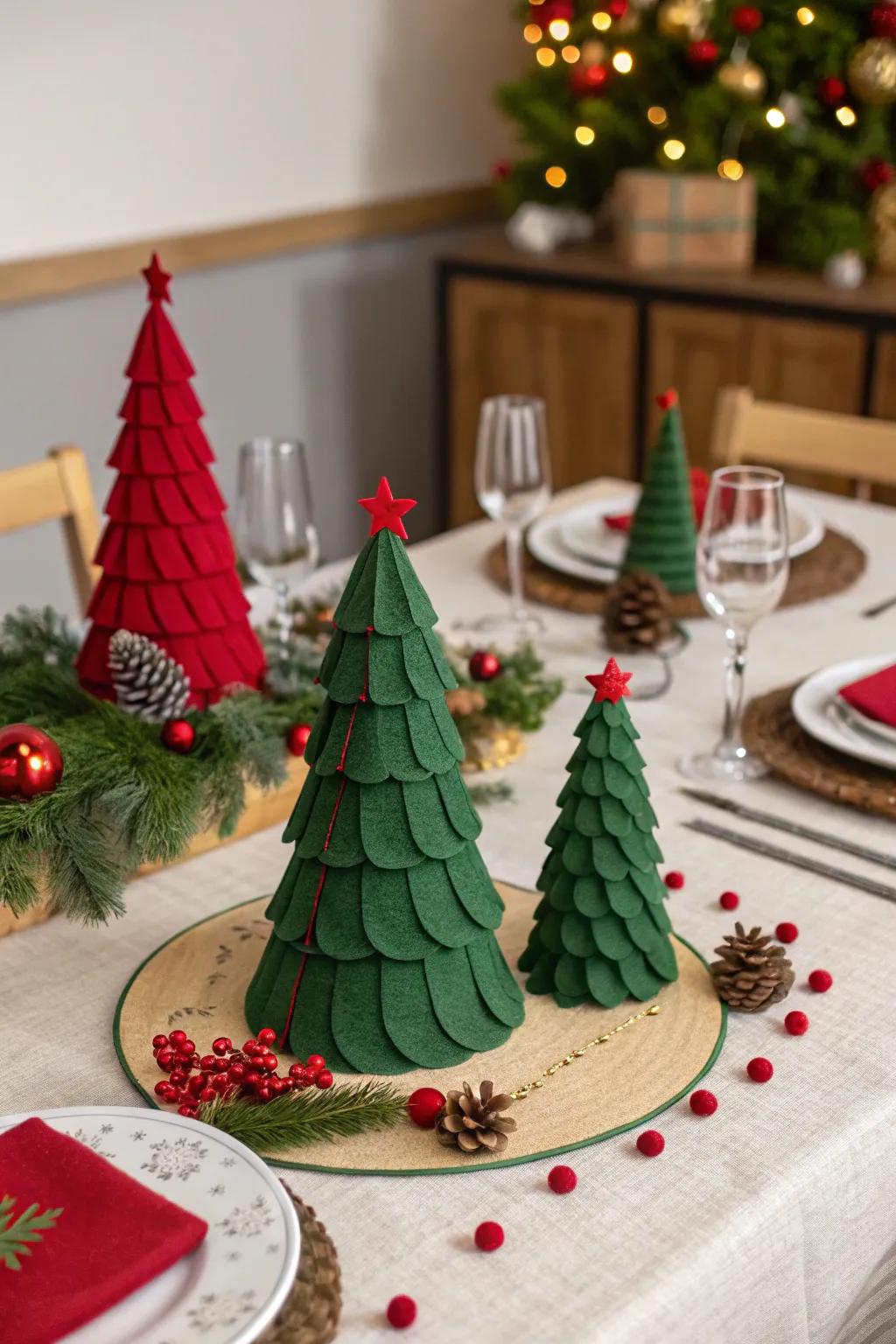 Woven trees convey a playful, handmade impression to the table.