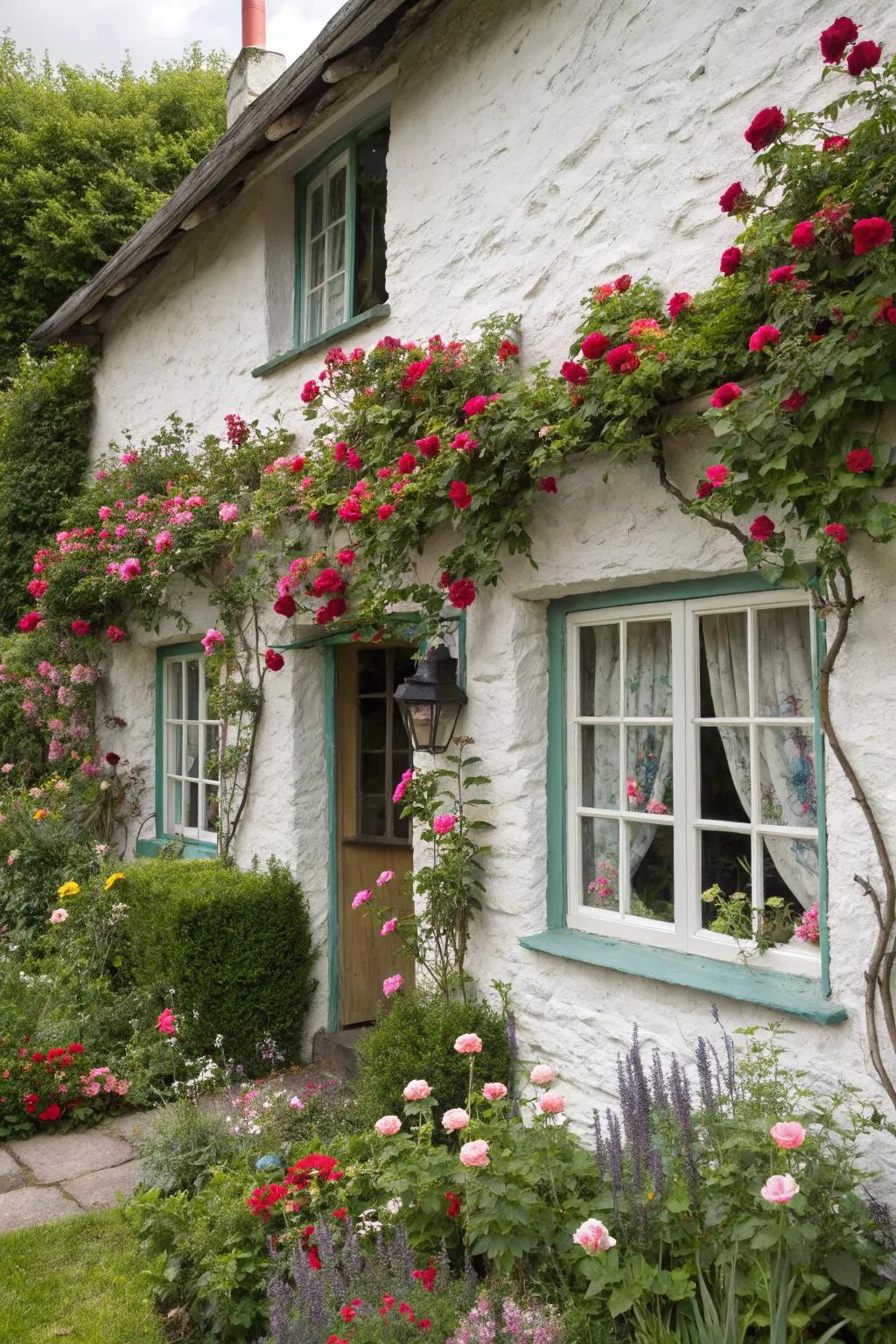 Elevate your domicile's allure with casements framed by roses.