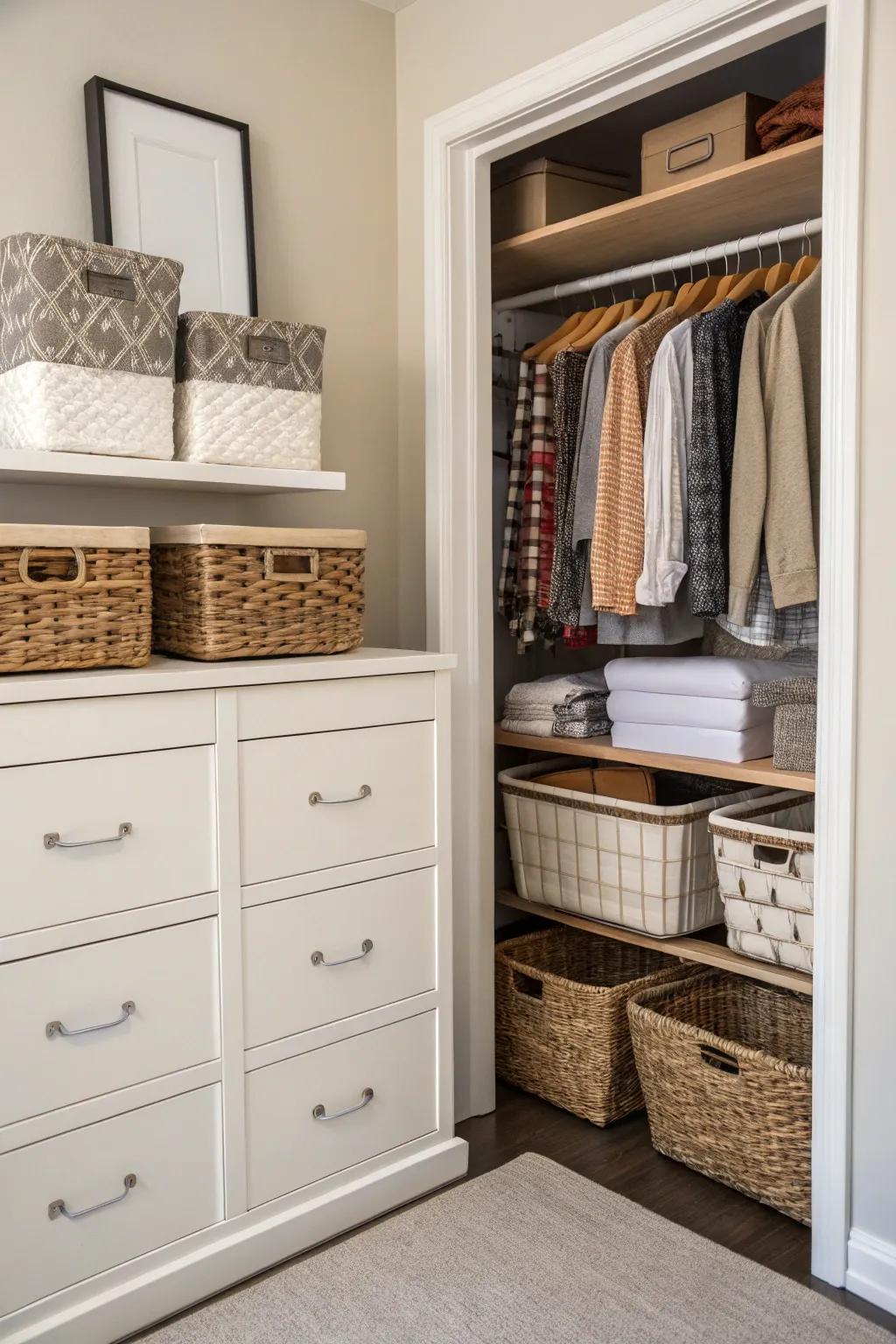 Seasonal storage keeps essentials within reach.