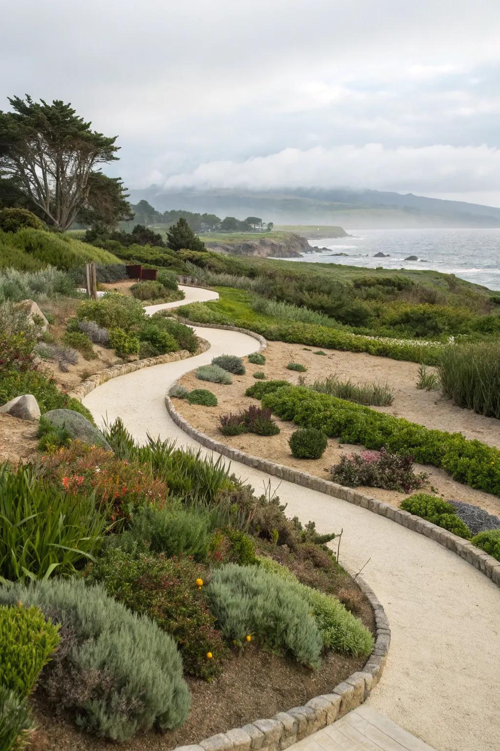 Organic contours create a harmonious flow in coastal gardens.