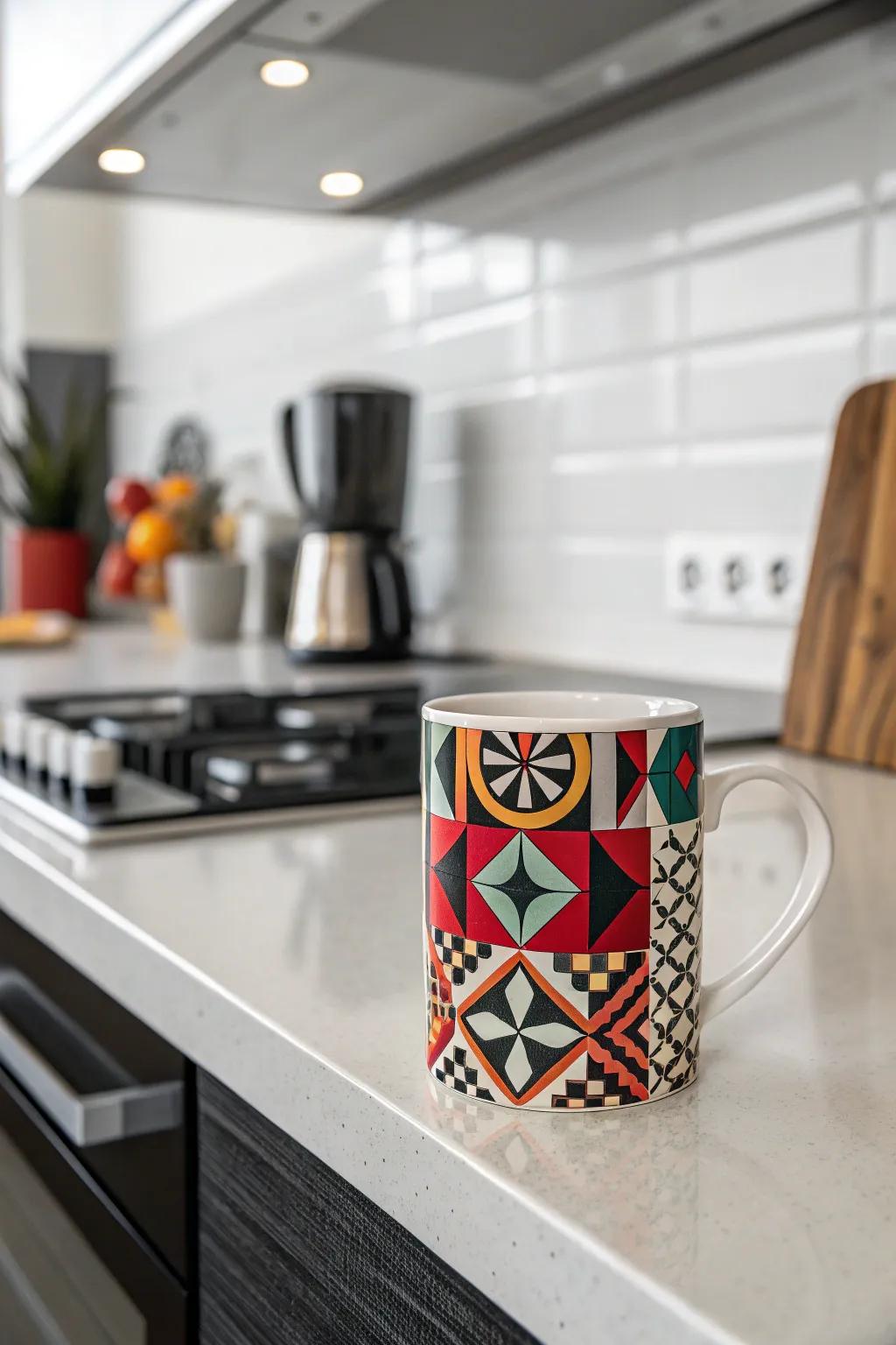 Geometric patterns for a modern mug design.