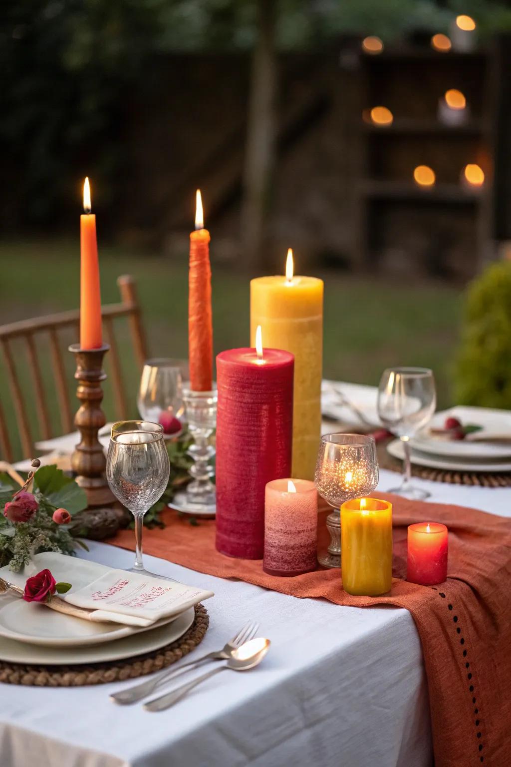 A cozy lighted supper featuring chromatic lights.