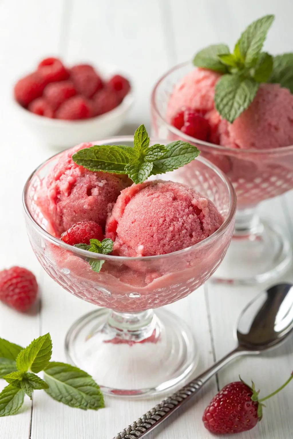 A delightful serving of berry ice providing a sweet end to the meal.