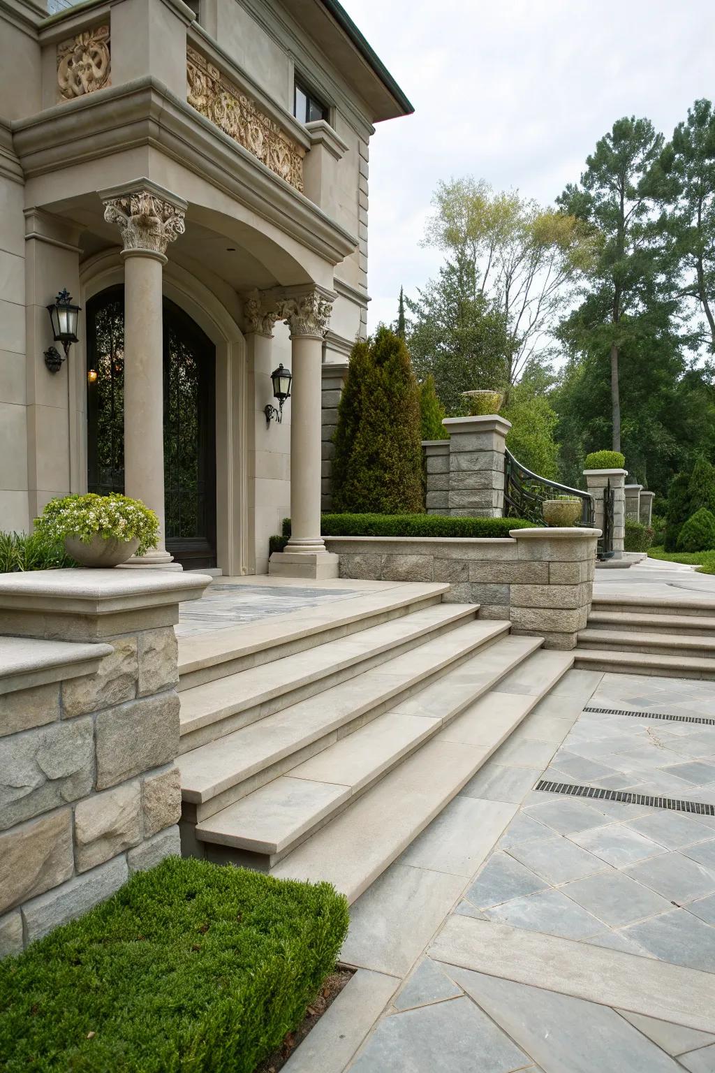 Blending concrete with stone for a polished aesthetic.