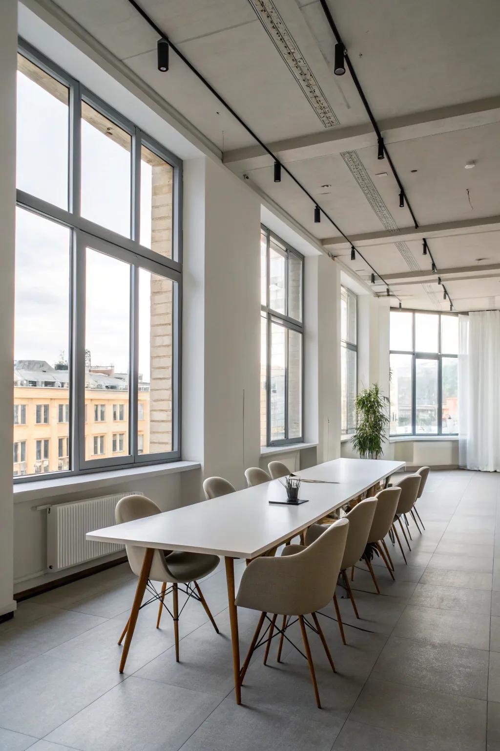 Minimalist design fosters a professional and serene meeting environment.