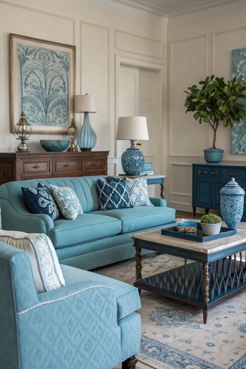 A monochromatic palette contributes harmony and sophistication to your living room.