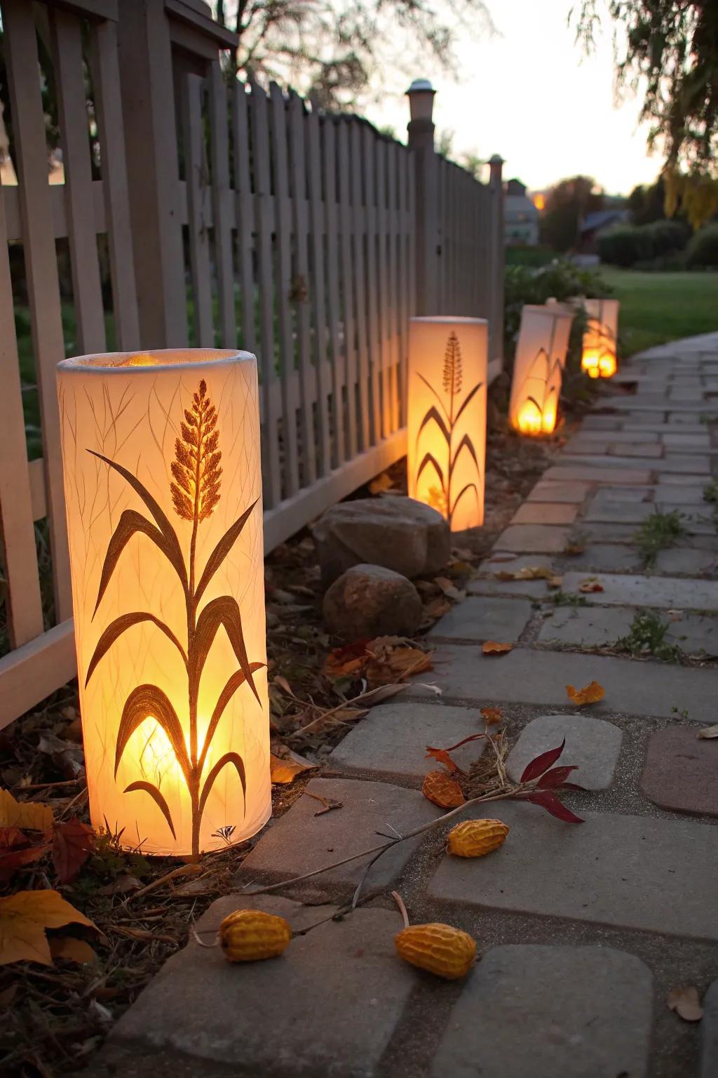 Introduce a warm radiance to your autumn evenings with corn stalk night lights.