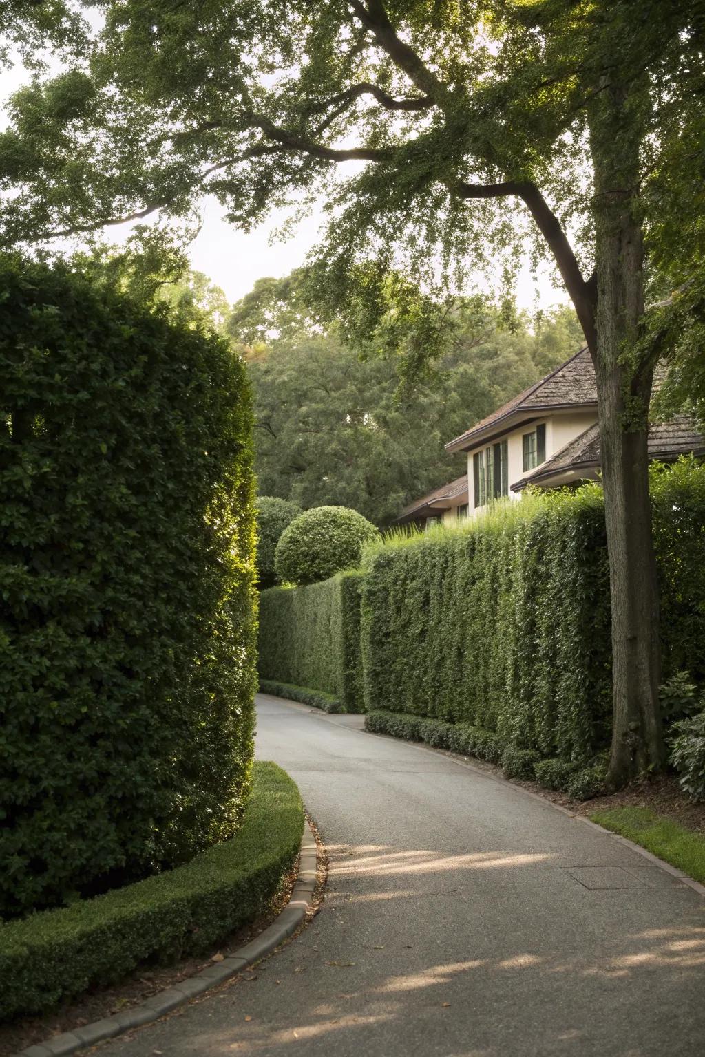 Green walls providing privacy and a lush green backdrop.
