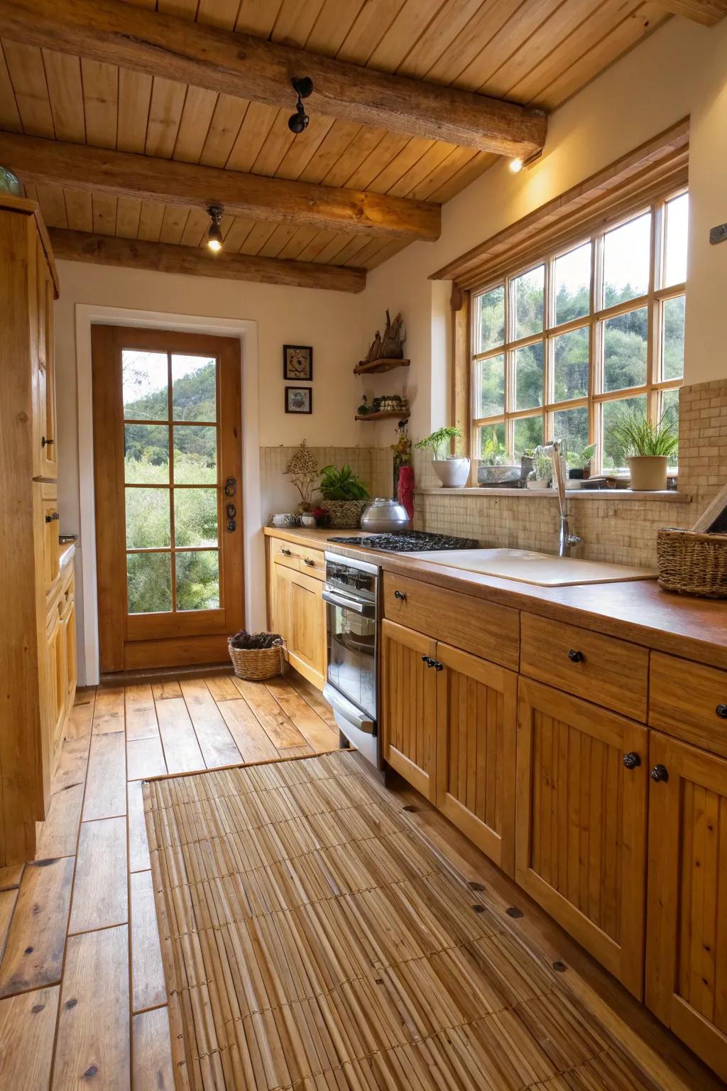 Earth-friendly bamboo flooring elevates the kitchen's natural sensation.
