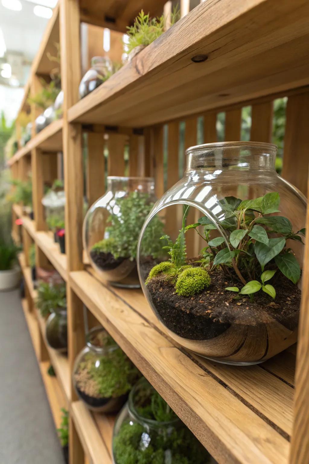 Crystal greenery keepers create enchanting mini-gardens indoors.