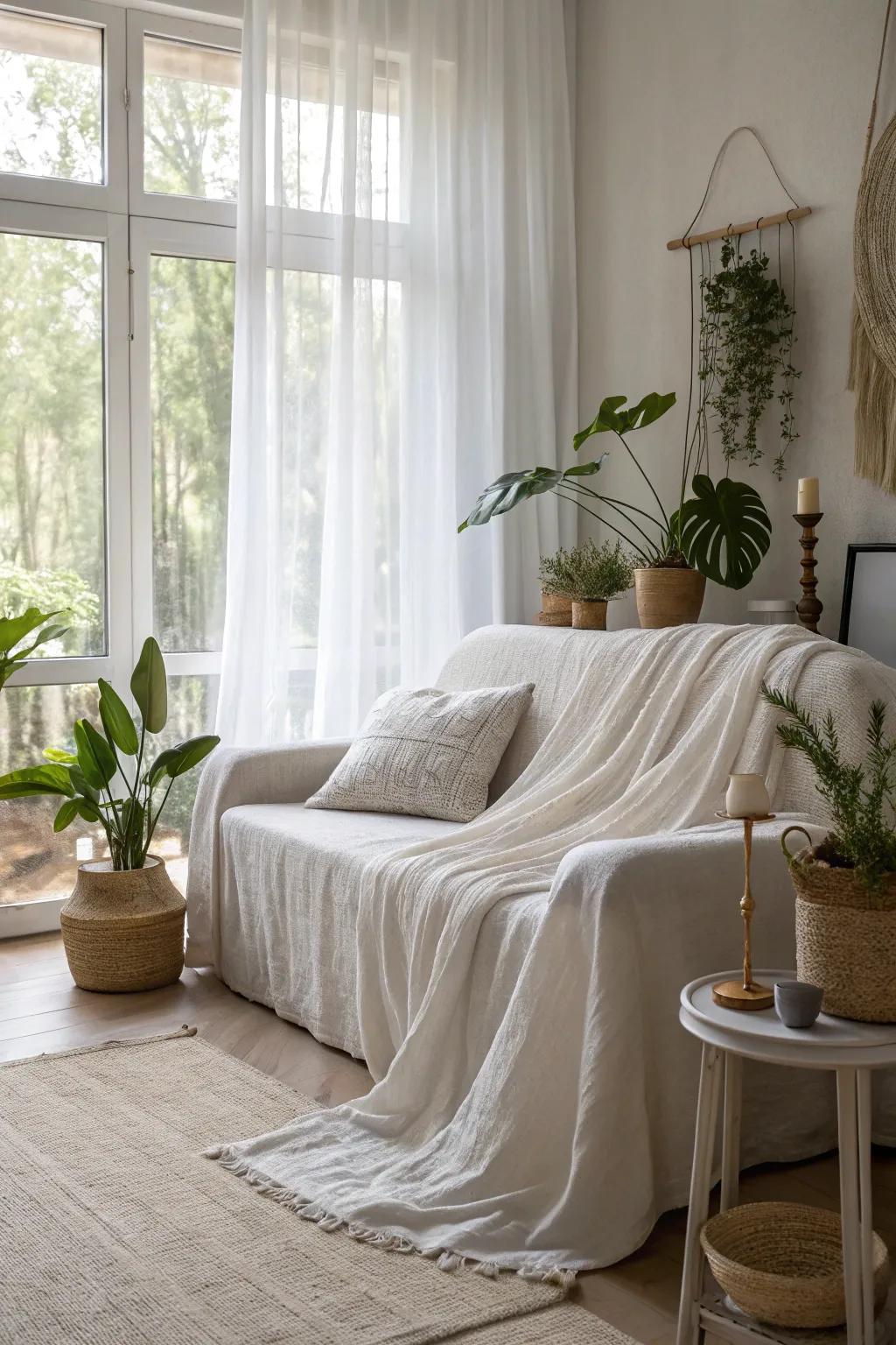 Light materials add a touch of elegance and airiness to your couch.