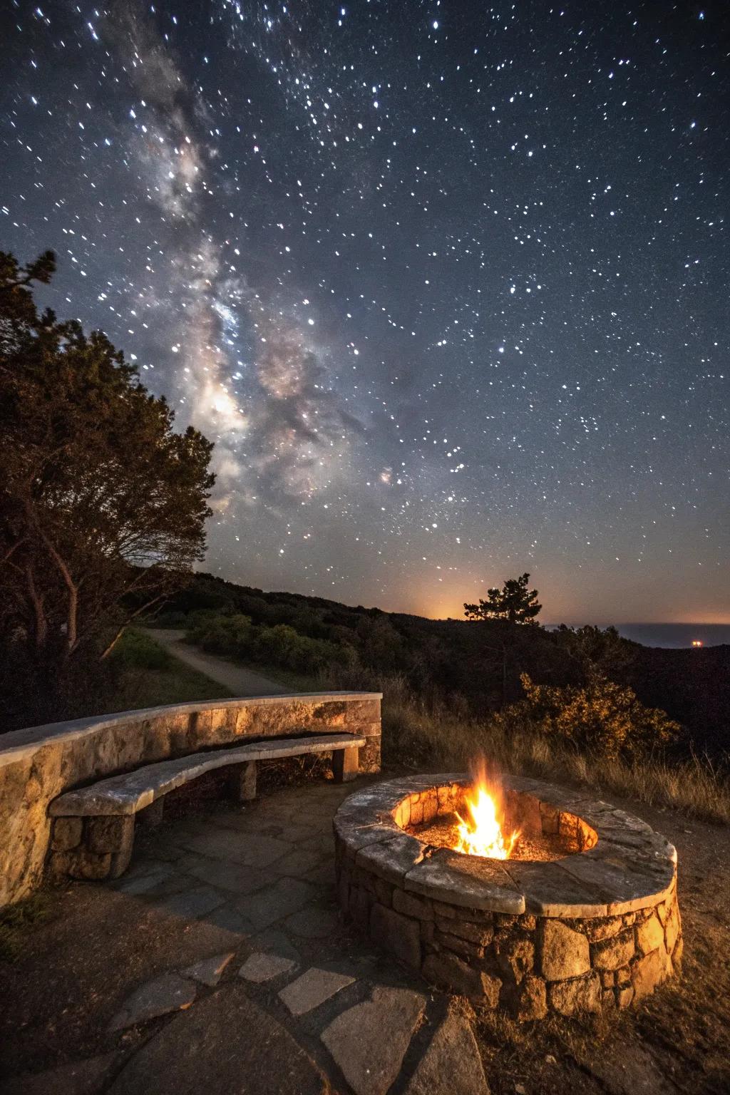 Stone seats provide both seating and a countryside aesthetic to your fire pit area.
