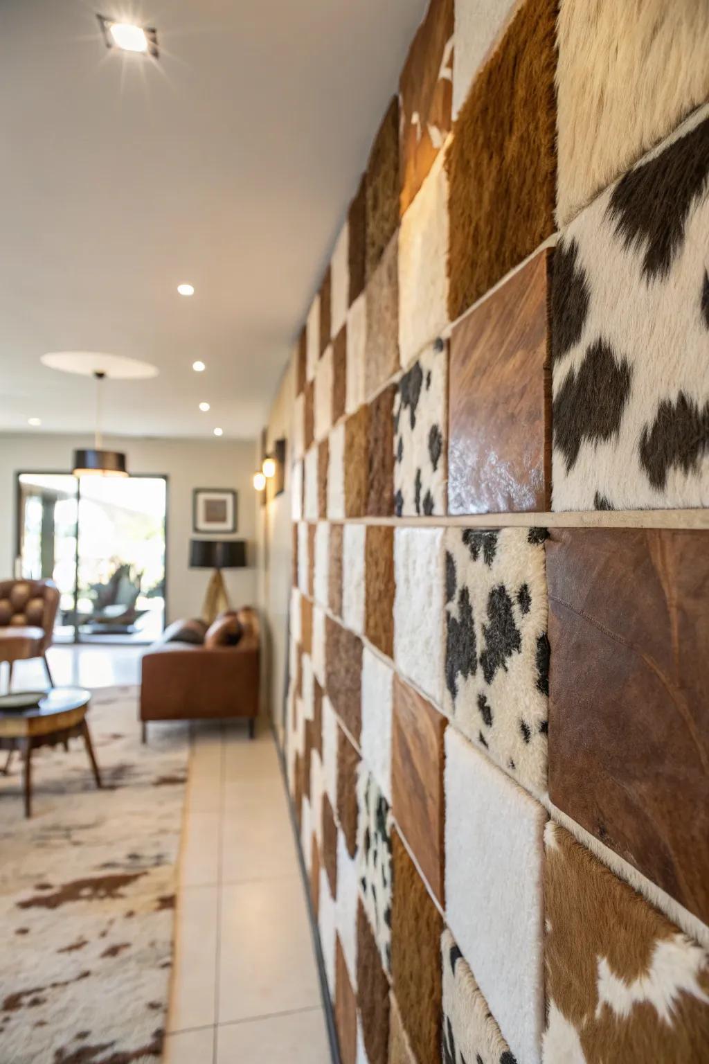 A spectacular feature partition entirely coated in hide.