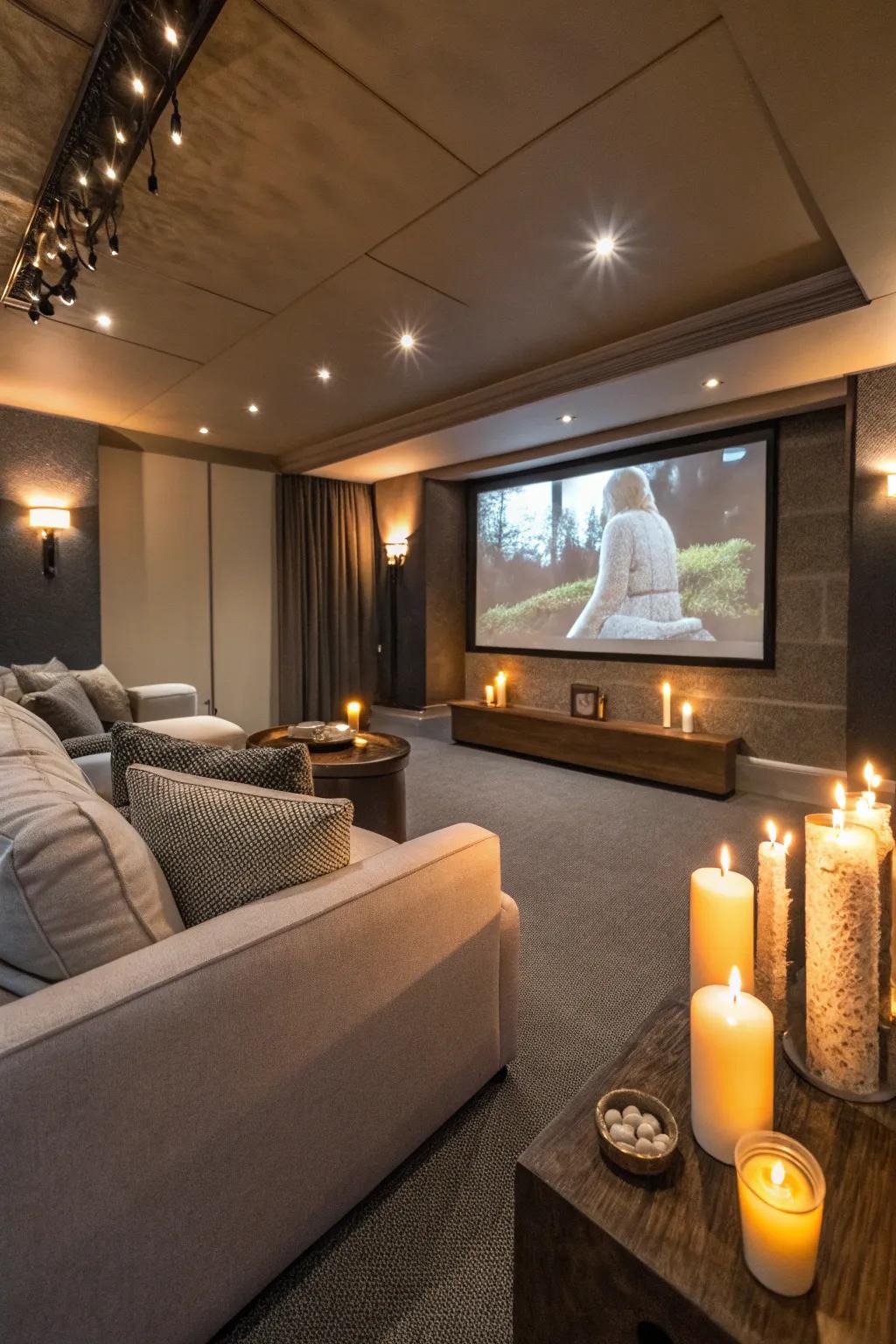 Scented candles create a cozy, relaxing atmosphere.