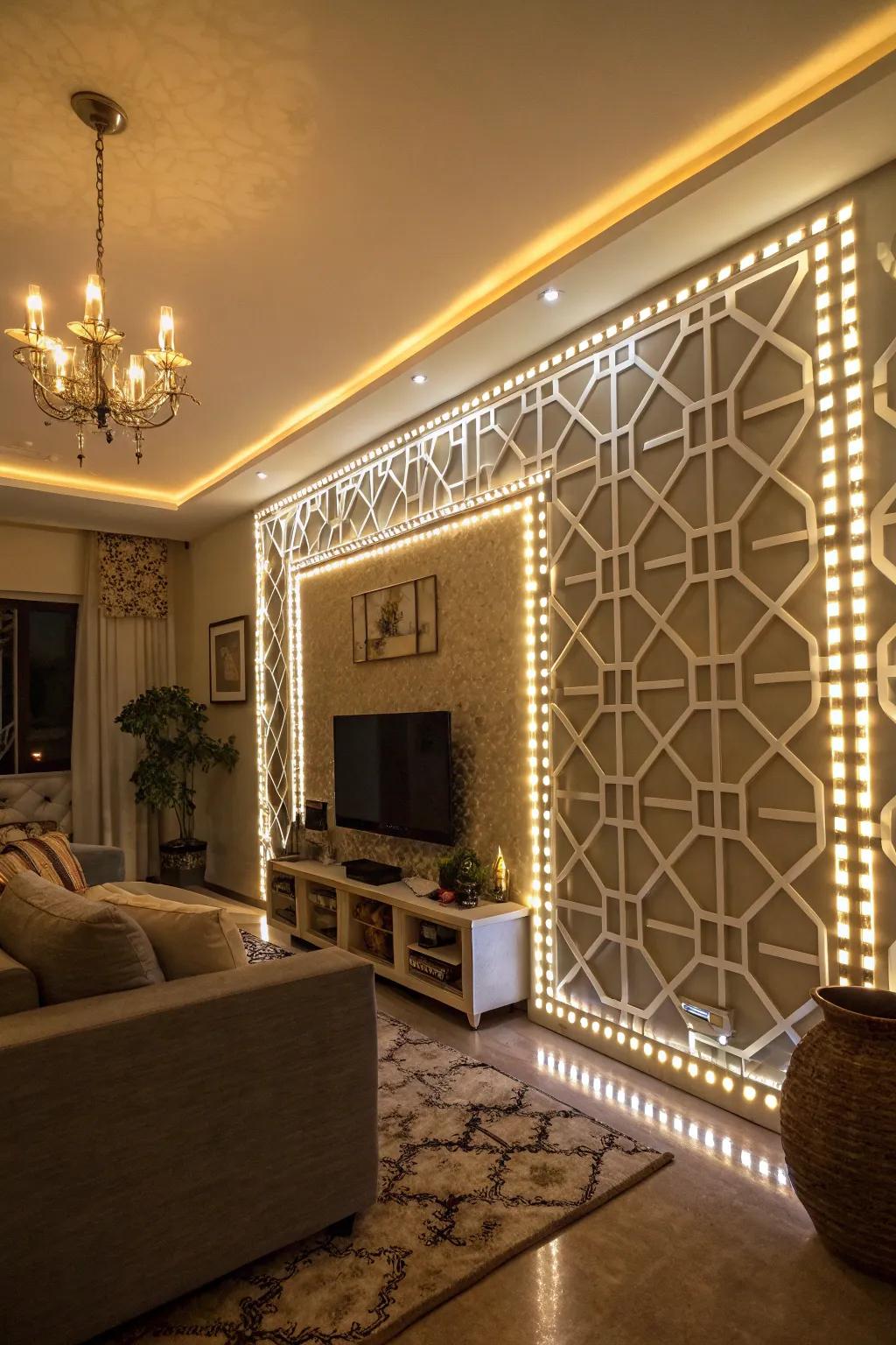 Light walls provide a modern and interesting focal point.