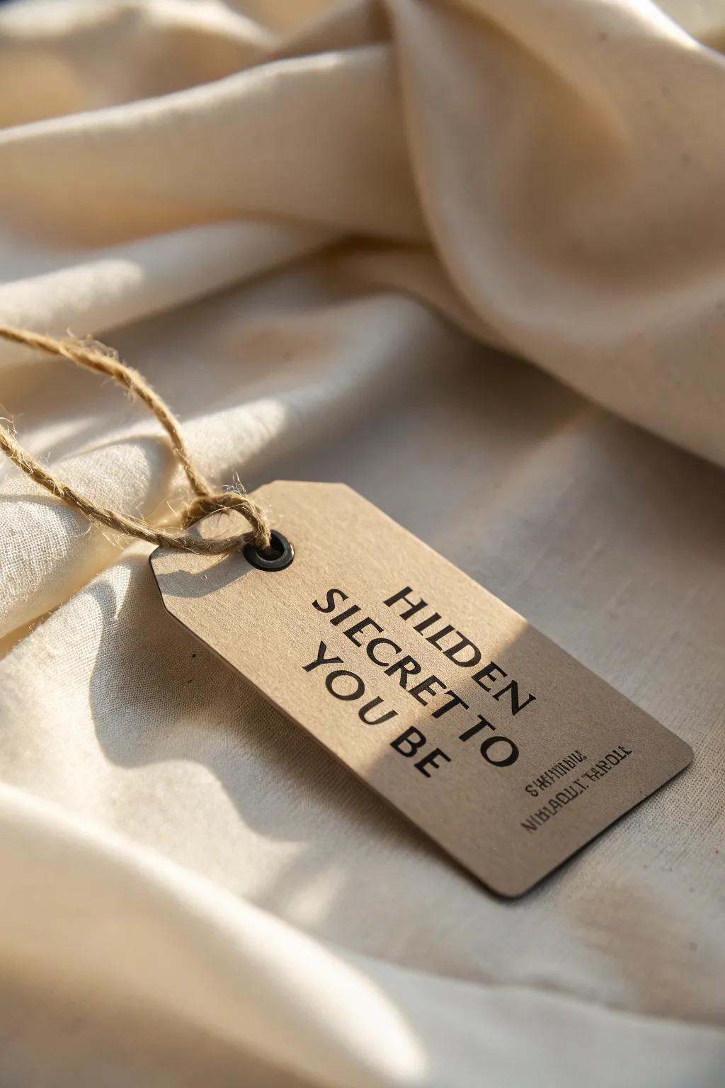 A price label with a hidden message inside, adding an element of surprise.