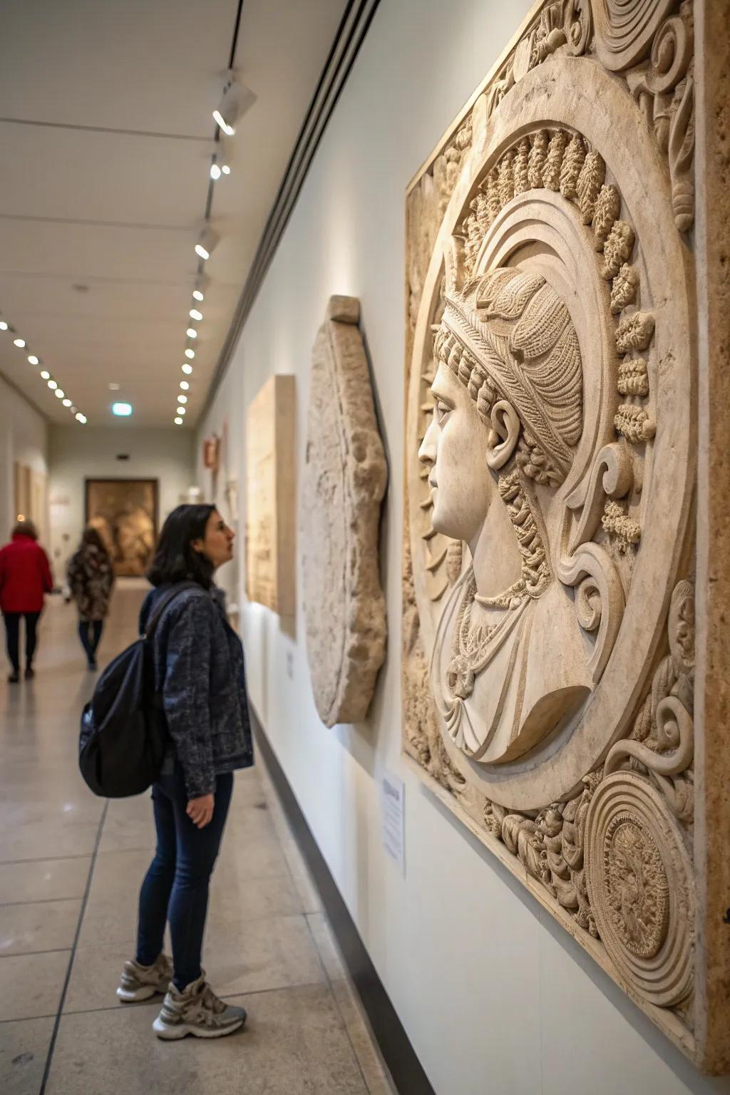 Wall sculptures enhance depth and artistic charm.