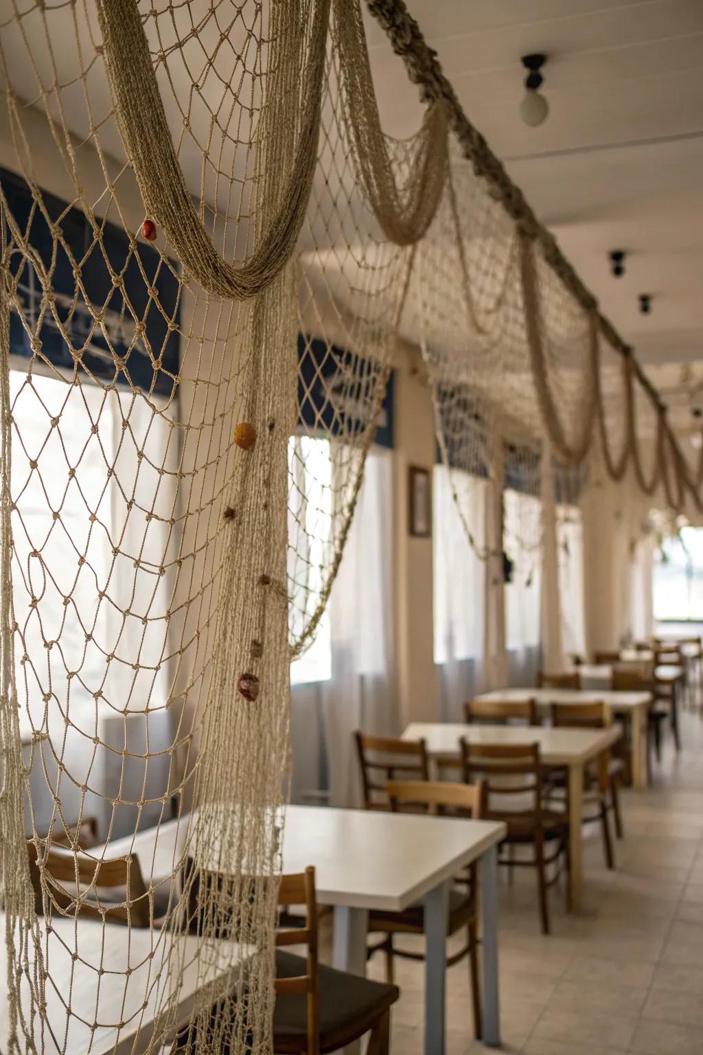 Fishnet introduces texture and a nautical atmosphere.