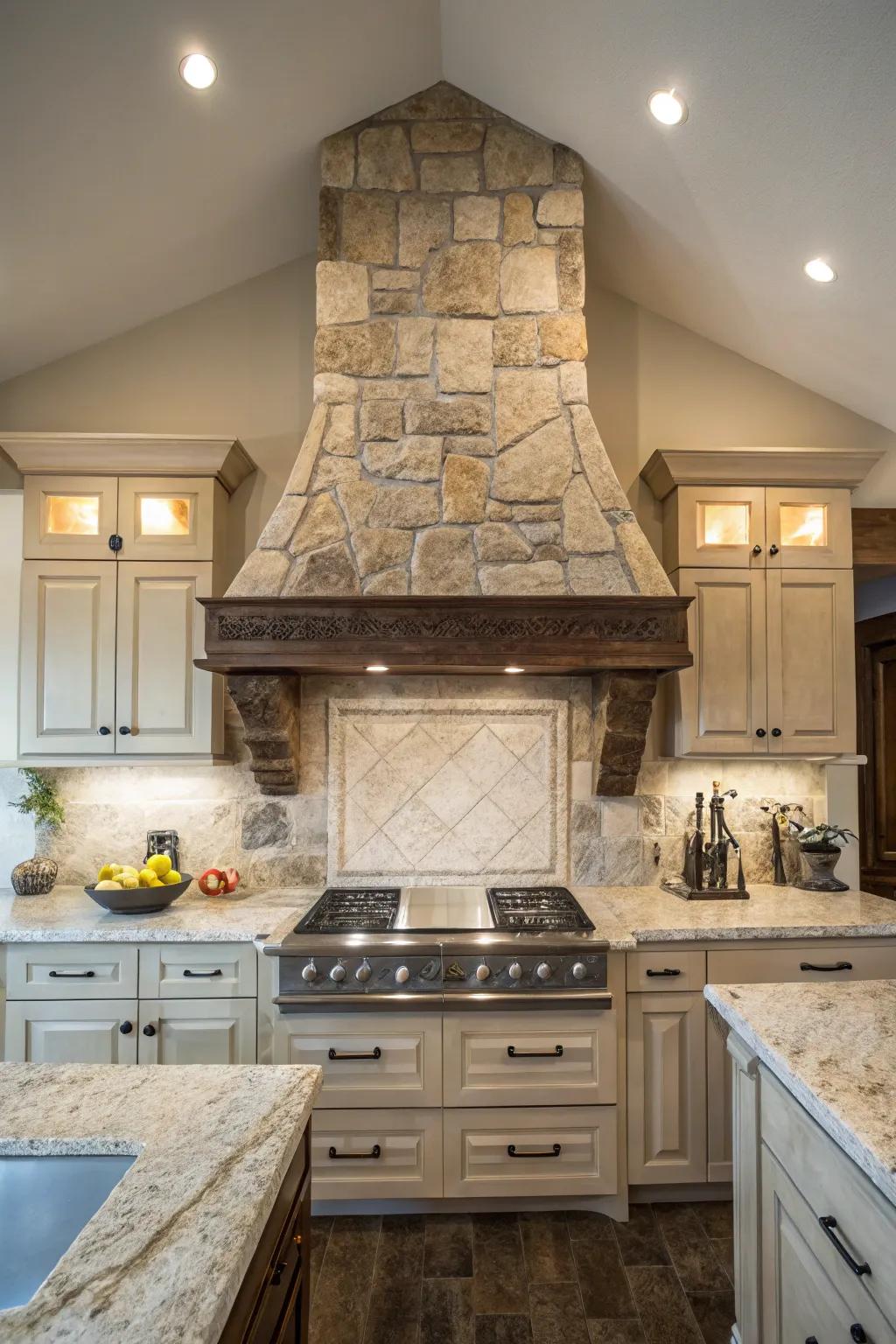 Granite range hoods contribute a spectacular and natural touch.