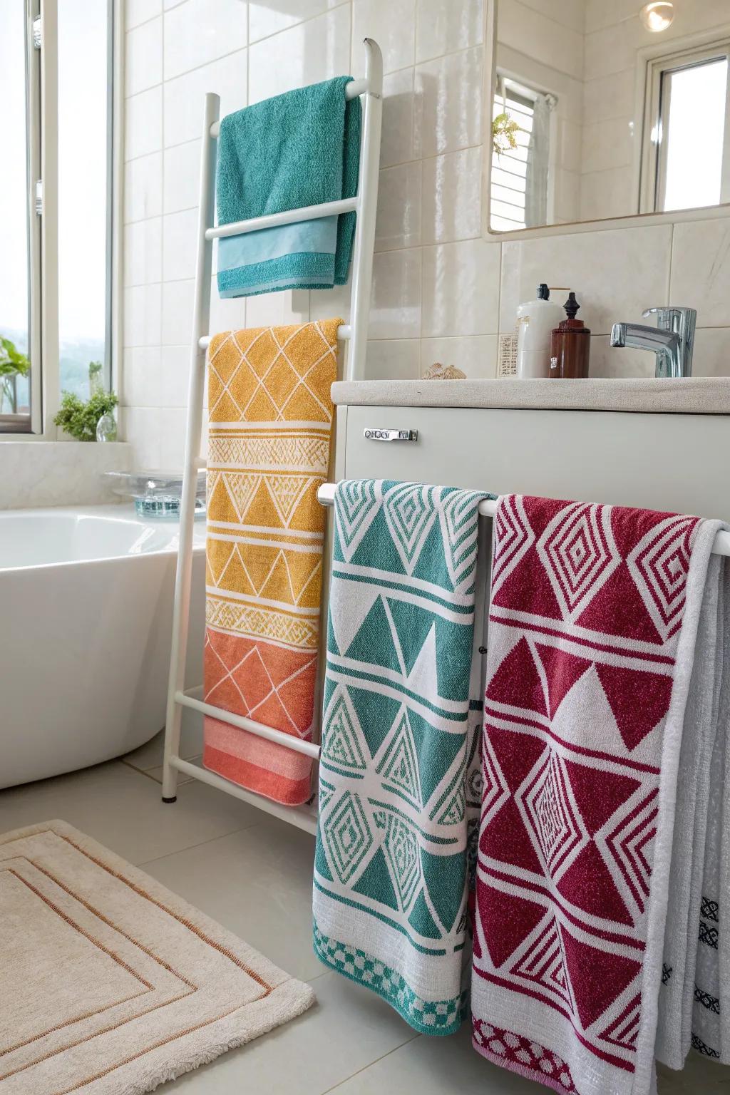 Artistic towels introduce texture and color to enrich your bathroom's decor.